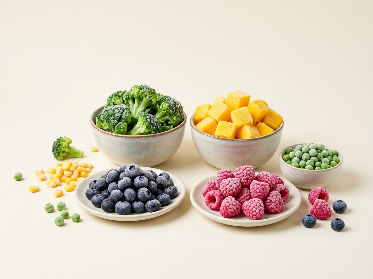 Selección de productos Campo Alto: brócoli, mango, arándanos y frambuesas congelados